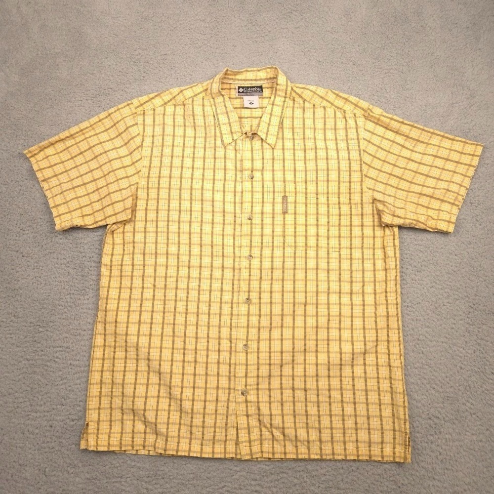 Columbia Sportswear Mens XL Yellow Plaid Button Up Shirt 100%‎ Cotton Casual